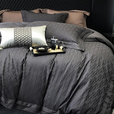 Luxury Dark Grey Purple Satin Jacquard Egyptian Cotton 1000TC Silky Duvet Cover Bedding Set